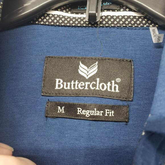 Buttercloth Mens M Regular Fit Icy Cotton Blue Short Sleeve Polo Shirt Casual - Picture 6 of 12